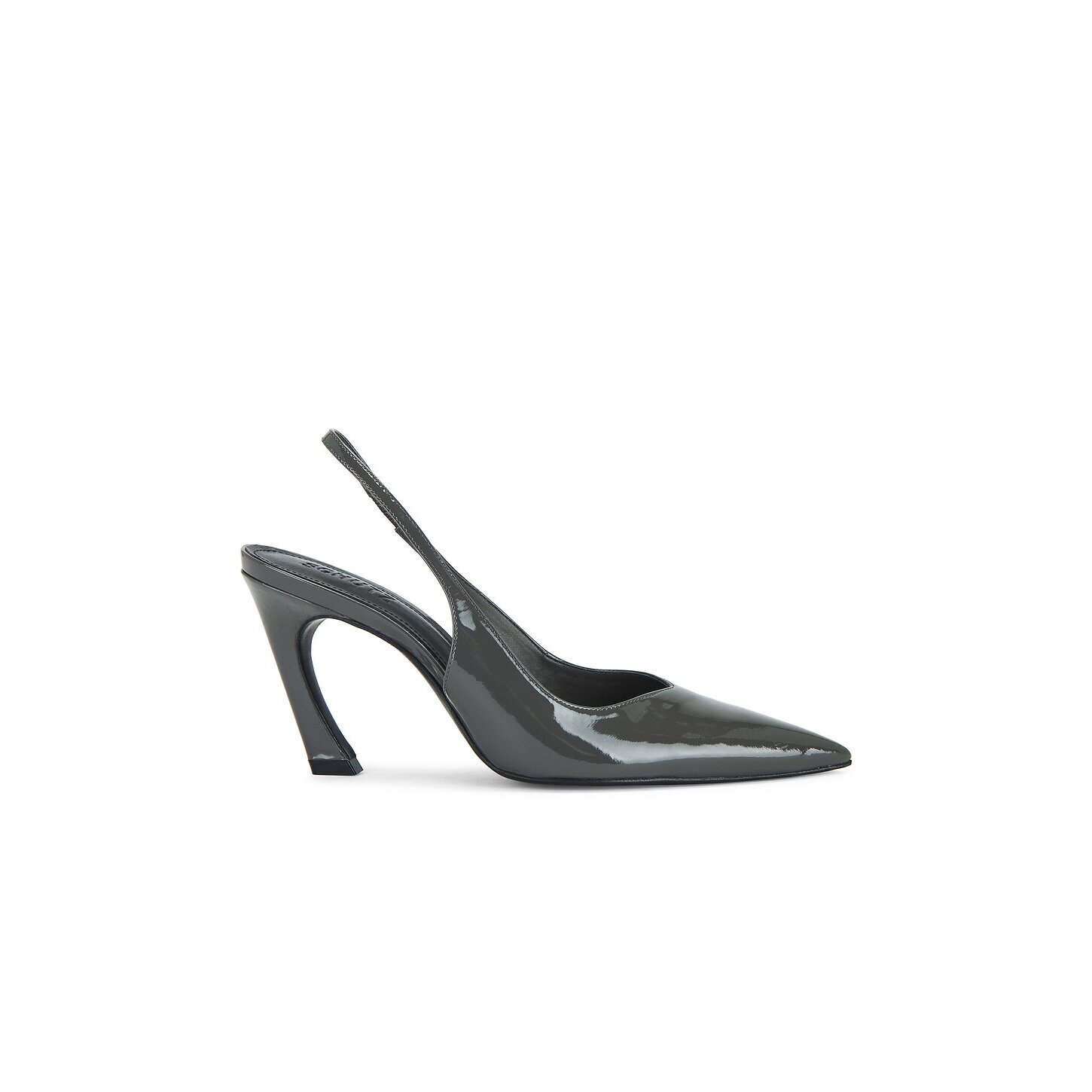 Schutz Lexi Sling Pump In Dark Gray Pointed Toe Slingback High Heel Metallic
